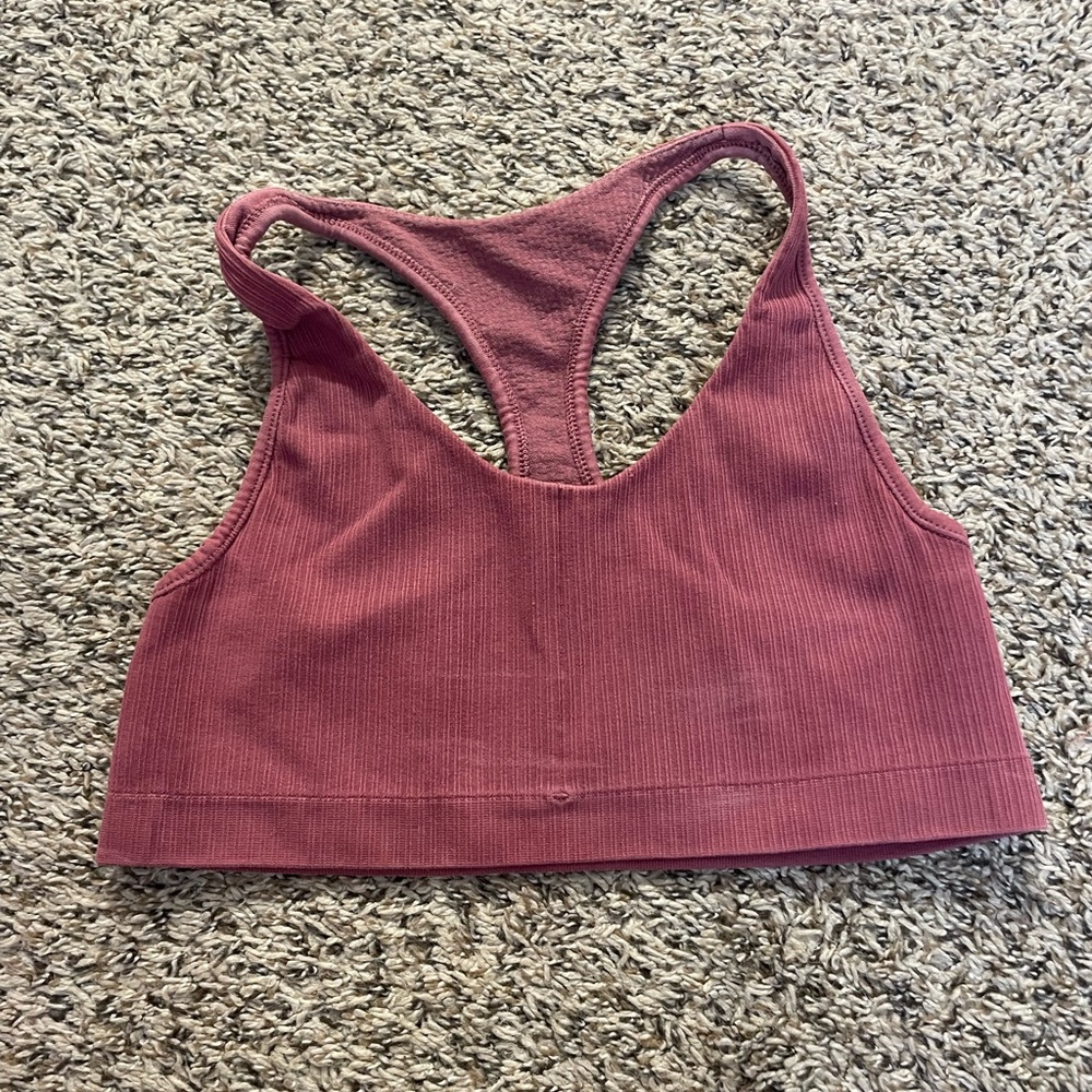 Athleta Pink Ribbed Sports Bra Racerback